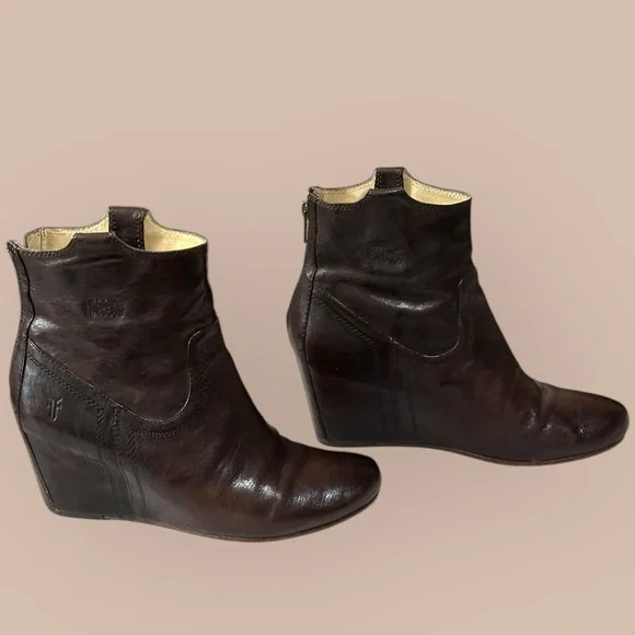 Frye Brown Leather Wedge Boots - Picture 3 of 9